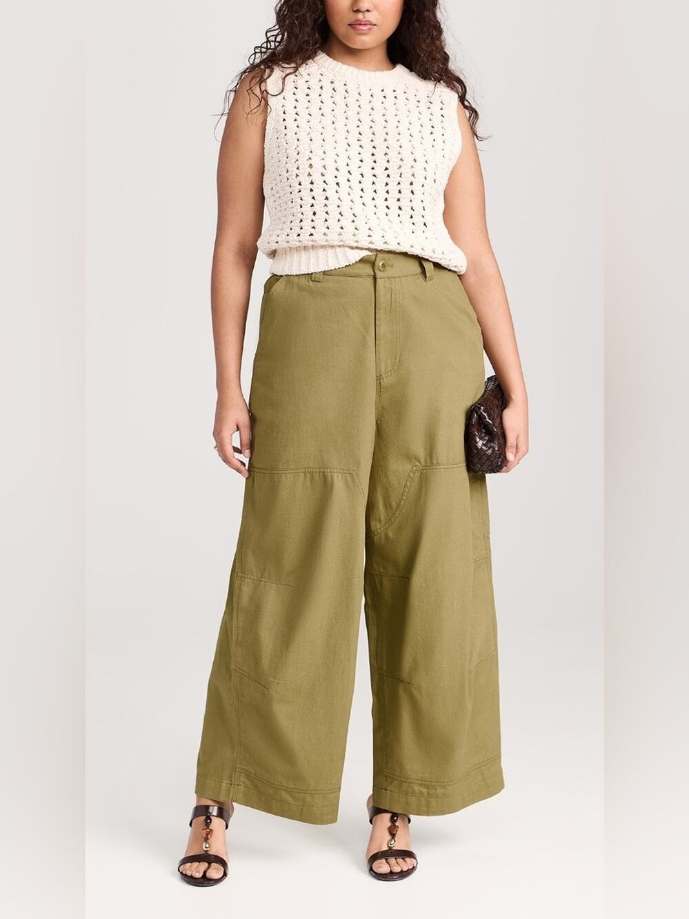 NWOT Sea New York Wide Leg Cargo Cotton Pants in Olive Green Size 12